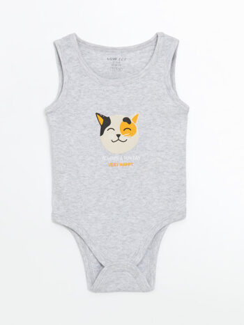 LCW Kids Gri Bisiklet Yaka Baskılı Erkek Bebek Çıtçıtlı Body translates to "LCW Kids Gray Round Neck Printed Boy's Baby Snap Bodysuit."