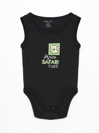 LCW Kids Black Printed Crew Neck Baby Boy Snap Bodysuit