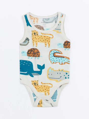 LCW ECO Printed Ecru Snap Fastener Bodysuit for Baby Boys
