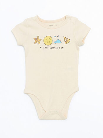 LCW ECO Pink Bicycle Neck Printed Baby Boy Snap Bodysuit