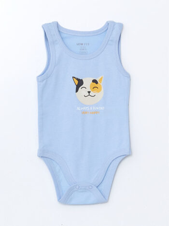 LCW Kids Blue Printed Crew Neck Baby Boy Bodysuit