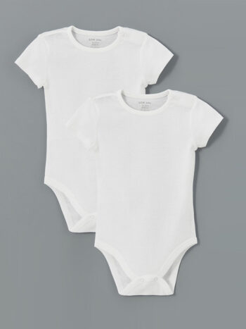 LCW Baby                                            Ecru Round Neck Short Sleeve Baby Girl Snaps Bodysuit Set of 2