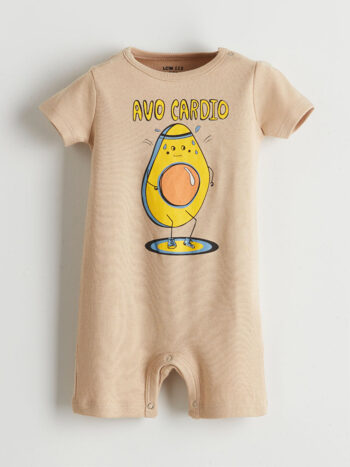 LCW ECO                                                                                         Beige Bicycle Neck Avocado Printed Baby Boy Jumpsuit