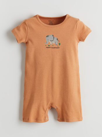 LCW ECO Brown Bicycle Neck Printed Baby Boy Bodysuit