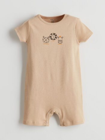 LCW ECO Beige Printed Bicycle Neck Jumpsuit for Baby Boys