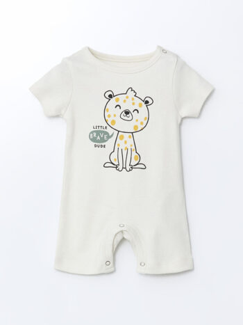 LCW ECO                                                                                       Ecru Bicycle Neck Printed Baby Boy Bodysuit