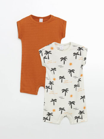 LCW Baby Orange T-Shirt Neck Cotton Baby Boy 2-Pack Romper