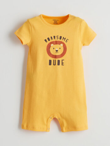 LCW ECO Orange Printed Bicycle Neck Baby Boy Bodysuit