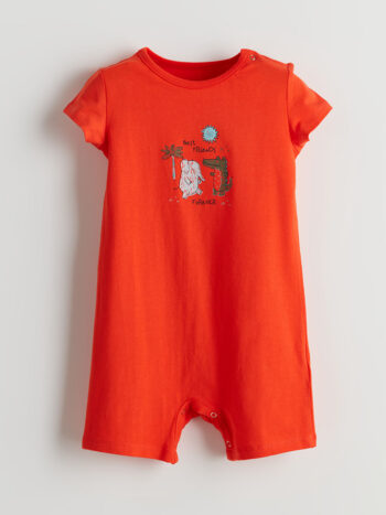 LCW ECO Orange Bicycle Neck Printed Baby Boys' Romper