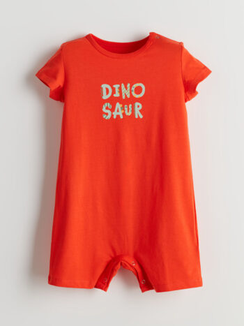 LCW ECO Orange Bicycle Neck Printed Baby Boy Romper