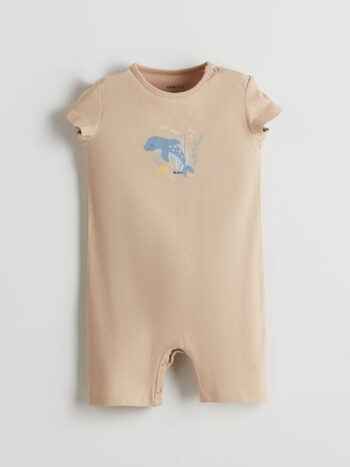 LCW ECO  Beige Printed Bicycle Neck Baby Boy Romper