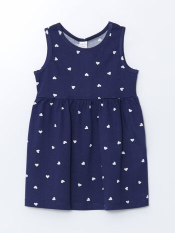 LCW ECO  Navy Blue Heart Print T-Shirt Dress for Girls