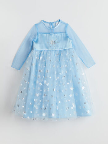 LCW Kids Blue Round Neck Girl's Tulle Lace Dress
