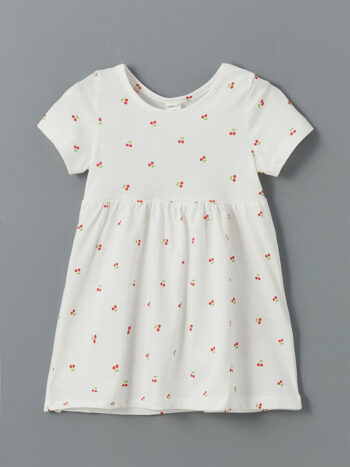 LCW ECO White Bicycle Collar Cherry Printed Girl's Dress