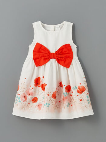 LCW Kids                                                                                        Ecru Floral Satin Dress for Girls