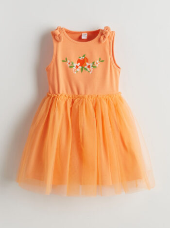 LCW Kids Orange Floral Print Girls' Cotton Dress