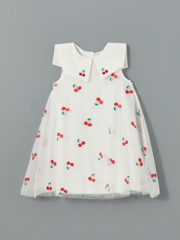 LCW Kids White Cherry Printed Tulle Girl's Dress