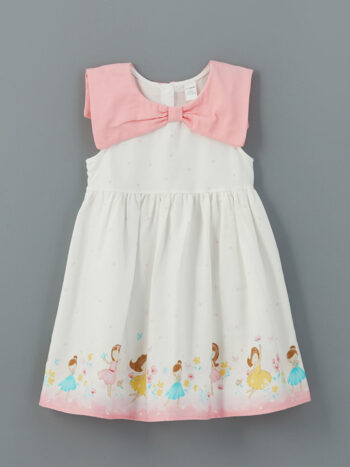 LCW Baby  Off-White Round Neck Ribbon Detailed Dress for Girls