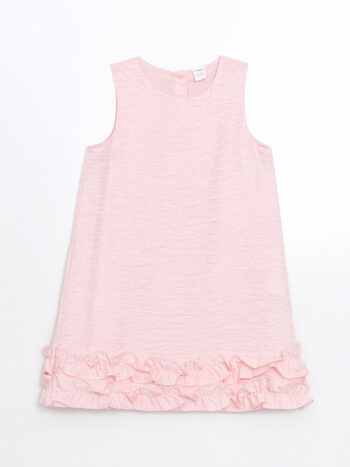 LCW Kids Pink Round Neck Cotton Girl's Dress