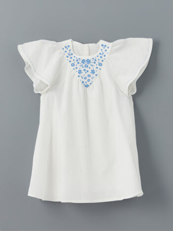 LCW Kids Ekru Floral Cotton Dress with Round Neck for Girls
