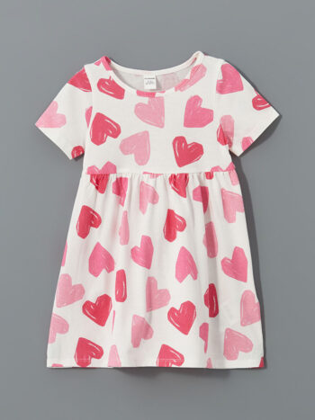 LCW Kids                                                                                         Off-White Printed Crew Neck Girls' Jersey Dress
