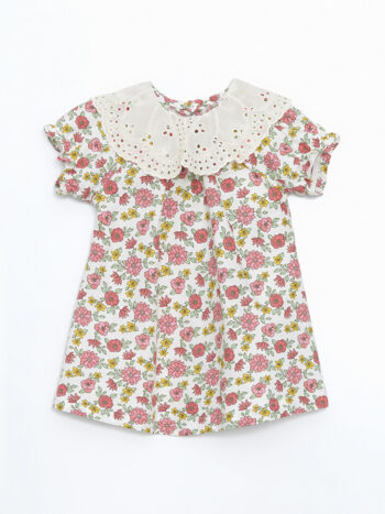 LCW Baby  Cream Peter Pan Collar Long Sleeve Floral Baby Dress