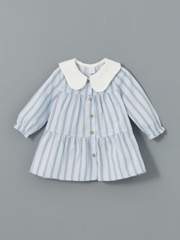 LCW Baby  Blue Baby Collar Striped Girl's Poplin Dress