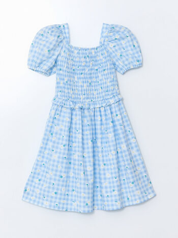 LCW Kids Blue Square Collar Floral Girl's Dress