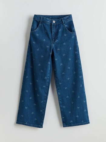 LCW Kids Adjustable Waistband Bow Patterned Girls' Denim Pants