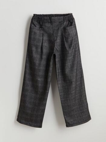 LCW Kids Gray Checkered Trousers with Elastic Waist for Girls