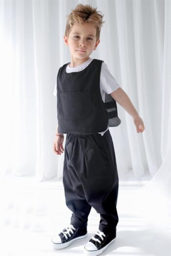 Black Linen Carrot Trousers + Black Gray Reversible Linen Vest