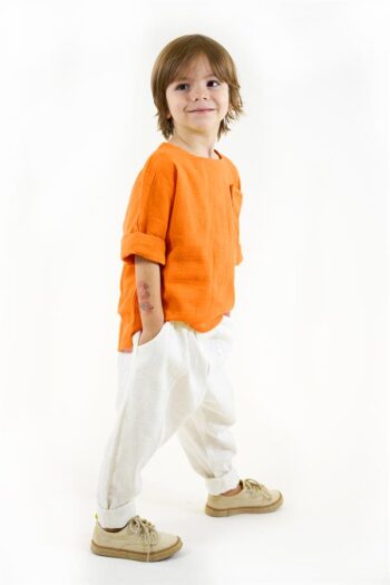 White Linen Carrot Pants + Orange Muslin Shirt