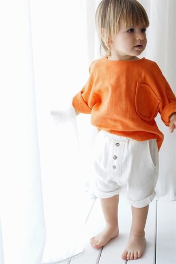 Cream Şile Fabric Shorts + Orange Muslin Shirt