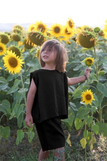 SOHO Black Muslin Sleeveless Blouse + Bermuda Shorts
