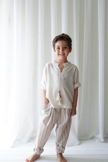 Linen Line Carrot Pants + Cream Linen String Shirt