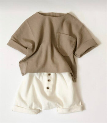 Cream Şile Fabric Shorts + Beige Şile Fabric Shirt
