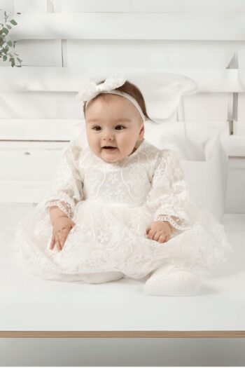 طقم فستان فاخر للبنات من CreativeBebe، من عمر 0 إلى 3 أشهر / من 3 إلى 6 أشهر، بأكمام طويلة مع دانتيل، من Mevlüt، مناسبات خاصة، معبأ في صندوق هدايا