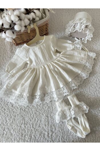 BIYA BABY ORGANIC MUSLIN FABRIC LACE DETAILED IVORY BABY MEVLIT DRESS SET