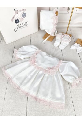 Hobidik Baby Girl Broken White Pink Lace Apron Dress Set