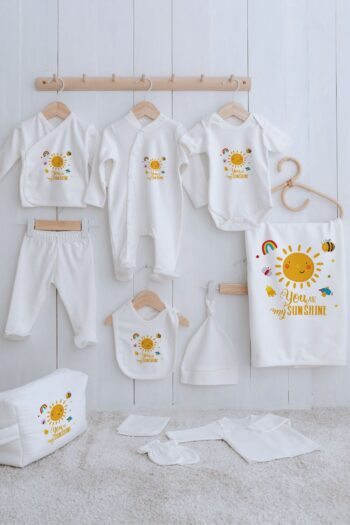 Tuğba Kuğu Organic 11-Piece Hospital Departure Set - For Baby - Smiling Pastel Sun