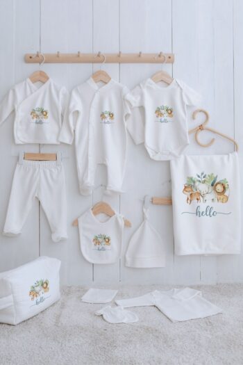 Tuğba Kuğu Organic 11-Piece Hospital Exit Set - For Baby - Safari Animals
