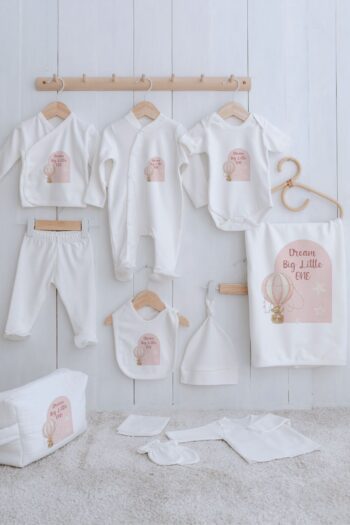 Tuğba Kuğu Organic 11-Piece Hospital Exit Set - For Baby - Pink Bear in Balloon