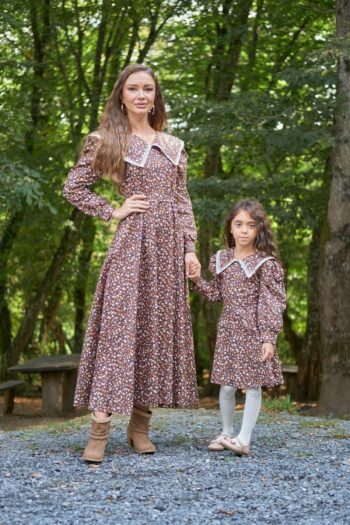 MY LITTLE BOUTIQUE Vintage Brown Floral Long Sleeve Flared Mother-Daughter Outfit (SOLD SEPARATELY)