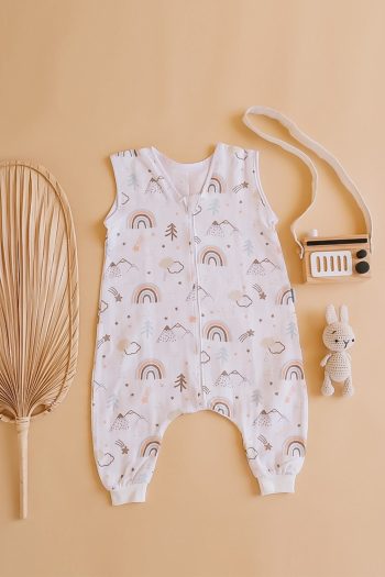 كيس نوم صيفي من قماش موسلين معتمد من Oeko-Tex من WomanAndKids، 0.5 توغ، كيس نوم للأطفال للبنات والأولاد، قوس قزح