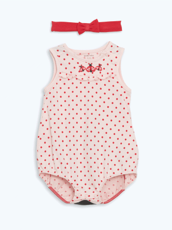 LCW Baby Pink Ladybug Printed Girls' Baby Bodysuit and Headband Set (2 Pieces)