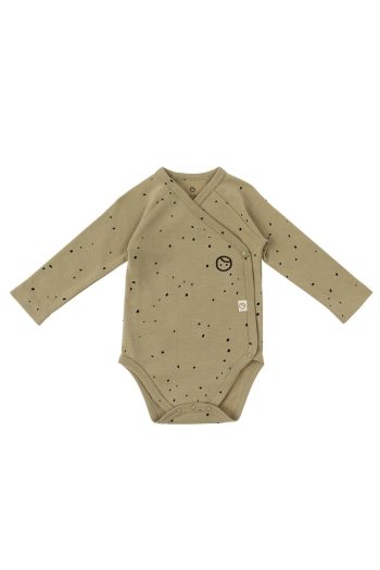 Long Sleeve Cross-Over Bodysuit Newborn Cosmos Olive Organic Cotton
