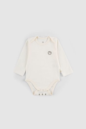 Long Sleeve Adjustable Snap Romper Ecru Organic Cotton