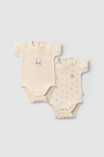 2-Piece Short Sleeve Organic Cotton Baby Bodysuit Set with Small Cotton Print