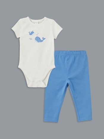 LCW Baby  Off-White Baby Boy Snap-Up Bodysuit and Pants 2-Piece Set
