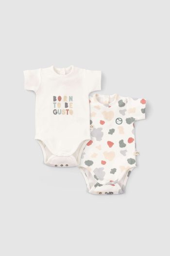 2-Piece Short Sleeve Organic Cotton Baby Bodysuit Set with Animal Print